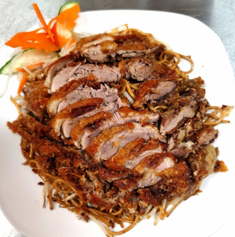 Knusprige Asia Ente mit Gemüse und Reis